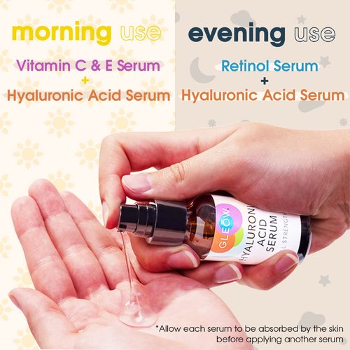 GLEOW Retinol Serum for Face, Vitamin C with Hyaluronic Acid Face Serum for Women and Men, Glow Total Package Skin Care Set, Targets Appearance of Uneven Skin Tone and Dryness 3x2 oz
