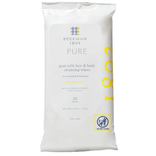 Beekman 1802 Face Wipes - Fragrance-Free Makeup Remover & Cleansing Wipes with Goat Milk & Aloe | 30 Count