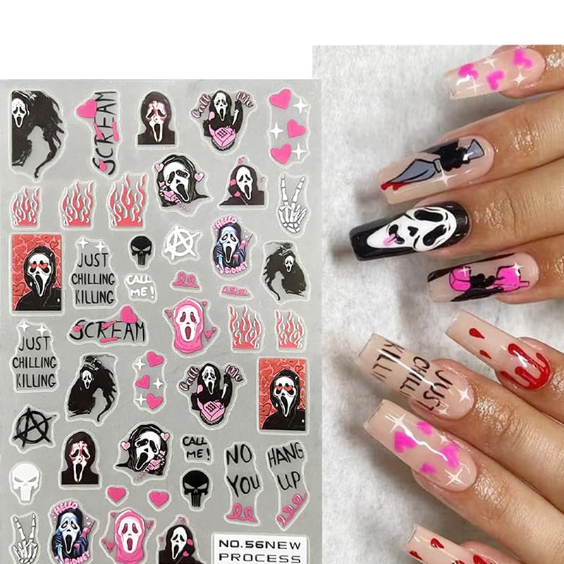 Halloween Nail Stickers Decals 3D Horror Spooky Devil Ghost A5 - Self-Adhesive Nail Art