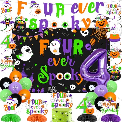 Halloween 4th Birthday Party Decorations Banner Balloons & Centerpieces