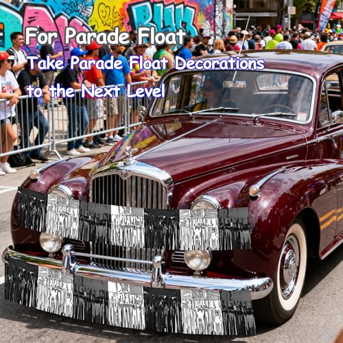 Black Silver Tinsel Streamers for Parade Floats & Party Decor - 4 Pack