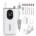 AIRSEE Updated Professional Nail Drill,Rechargeable Cordless Efile Machine for Acrylic Extension Gel Dip Powder Powerful Portable Efile 56 Sanding Bands 7 Bits,Low Noise Low Heat,G7 White