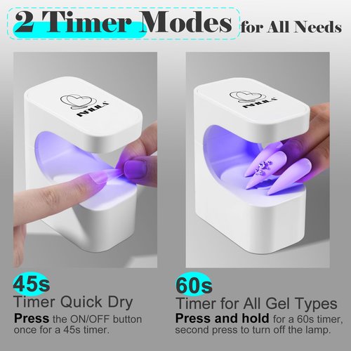 NXJ INFILILA Mini UV Nail Lamp, Cordless Portable LED Light for Gel Nails - Fast Flash Cure for Builder Gel & Single Nail Repair, 6 Beads, Ideal for Travel, Beginners & Quick Fixes White