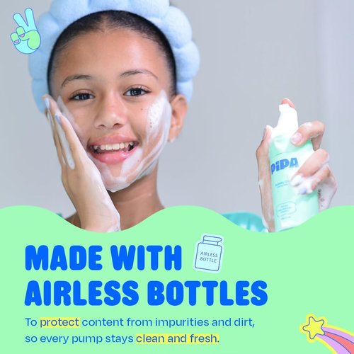 Pipa Skincare Squeaky Clean Foaming Cleanser 3.4 fl oz | Gentle Face Wash for Kids & Teens Ages 8 to 13 | Fragrance-Free, Dermatologist & Pediatrician Approved | Daily Hydrating Facial Cleanser