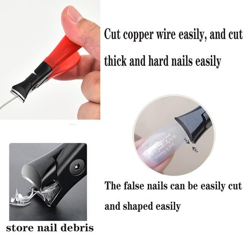 5 pcs Set Thick Hard 2 Nail Clipper(Flat and Bevel,Nano-Glass Nail Files,ingrown Nail Lifter,Nail Buffer, Long Handle Adult toenails Stainless Steel Large Opening Pliers Head Large Nail Clippers