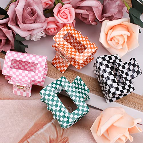 Y2K Checkered Hair Claw Clips Pack of 4 for Thin & Thick Hair - Retro Style