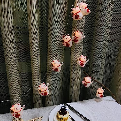 Lucky Cat Fairy String Lights - 10 LED Battery Operated Cat-Shaped Lights for Kids Room & Party Decor