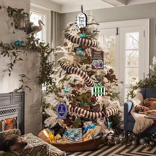 95 Inch Sandworm Tree Ornament Decorations with Warning Cards - White Black Variation