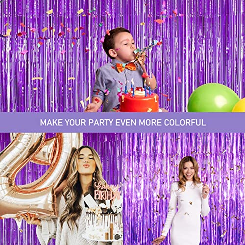 Purple Foil Fringe Curtains 5 Pack - Glitter Tinsel Backdrop for Wedding & Party