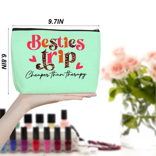 4 Pcs Bestie Trip Makeup Bag Funny Girls Trip Favors Girls Weekend Bestie Gifts Summer Vacation Birthday Christmas Graduation Cosmetic Bag Bachelorette Party Friendship Gifts for Women BFF Bride