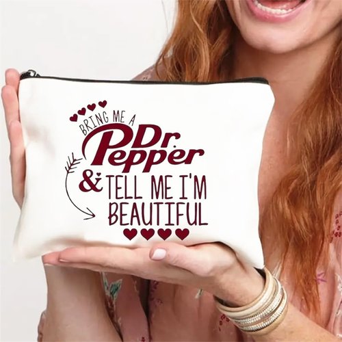 Dr Pepper Humor Themed Canvas Toiletry Bag,Minimalist Design,Lightweight Cosmetic Pouch with Durable Zipper Closure,Versatile Makeup Case for Travel, Holiday Gift Multipurpose Organizer