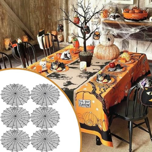 Halloween Spider Web Placemats - 15 Inch Heat-Insulated Black Web Table Mats (4 Pack)