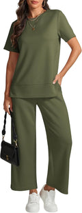 ATHMILE Women's 2-Piece Lounge Set - Comfy Summer Travel Outfit | Wide Leg Beach Tracksuit