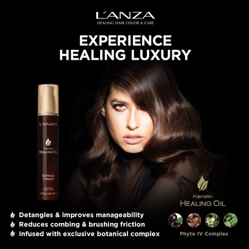 L'ANZA Keratin Healing Oil De-Frizz Cream - Smoothing Anti-Humidity Formula, Color Safe, 4.7 Fl Oz