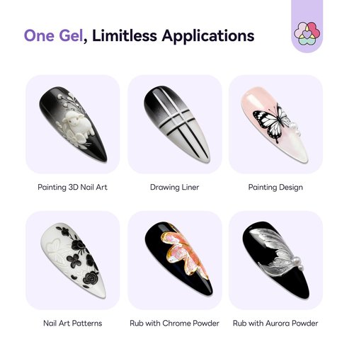 SAVILAND 3D Sculpture Nail Gel Set: Black & White No-Wipe Creamy 3D Sculpting Painting Gel for Micro Embossed 3D Nail Art Molding Florals Lines Patterns & French Tips Design Home DIY Salon Manicures