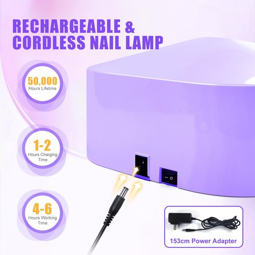 NXJ INFILILA Professional Cordless Nail Lamp, 54W Fast & Even Curing UV/LED Light for All Gel Polishes - Rechargeable, with Auto Sensor & 4 Timers, Ideal for Mobile Nail Techs and Home Salon Use