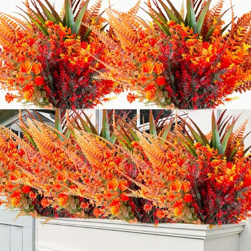 Artificial Fall Flowers Bundle - Autumn Orange & Red Decor for Indoor & Outdoor Seasonal Displays