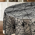 Halloween Lace Tablecloth - 70 Inch Round Spider Web Overlay, Black Polyester
