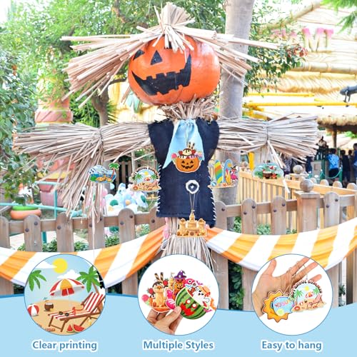 Summer Halloween Tree Ornaments Set - Wooden Tropical & Spooky Decor, 24 Pieces
