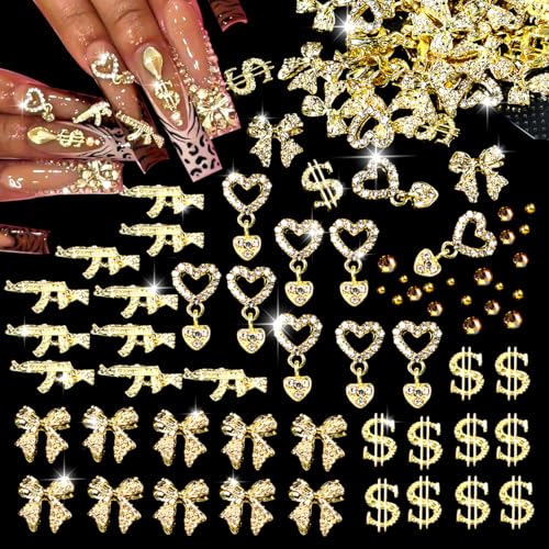 Gold Nail Charms and Gems Set - 100Pcs Y2K Nail Art Accessories