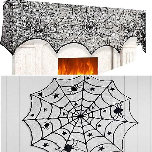 Halloween Decorations Set with Spider Webs, Bat Wall Stickers & Table Covers - 63 Pieces