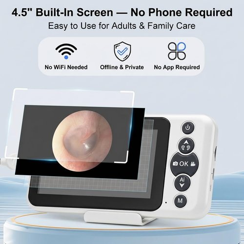 JYTONE Digital Otoscope with 4.5" HD Screen, Ear Wax Removal Tool Kit with Camera, 3.9mm Ear Scope, No App or WiFi Needed, 32GB Card, Visual Ear Cleaner for Adults, Kids & Pets, Photo and Video