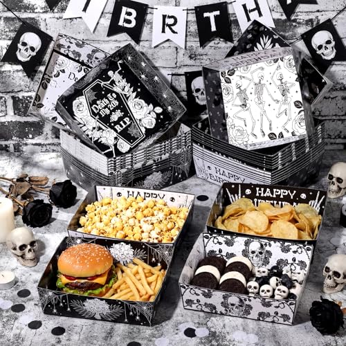 Death to My 20s Disposable Tableware Set - Black and White Gothic Party Trays, 36 Pieces