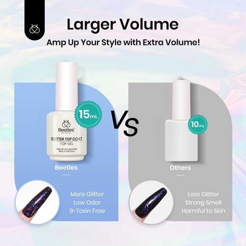 beetles Gel Polish Glitter Top coat Gel Polish 15ml Reflective Silver Mix Glitter Shiny Gel Nail Polish No Wipe Uv Gel Top Coat Nail Decoration Nail Art Sparkle Manicure DIY Home Salon