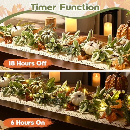 Waipfaru Fall Decor Garland Set - 2 Pcs 6FT Autumn String Lights with Pumpkins & Leaves