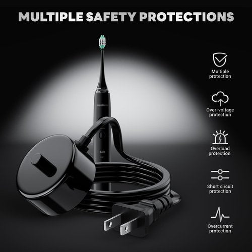 Electric Toothbrush Charger Base Compatible with AquaSonic Black/Vibe Series Tooth Brushes Replacement Waterproof Battery Charging Stand Power Adapter - Black