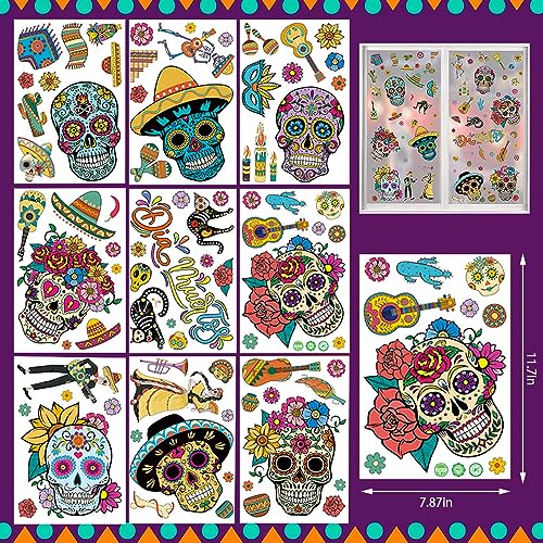 Halloween Day of the Dead Sugar Skull Flower Window Stickers - Skull Variation