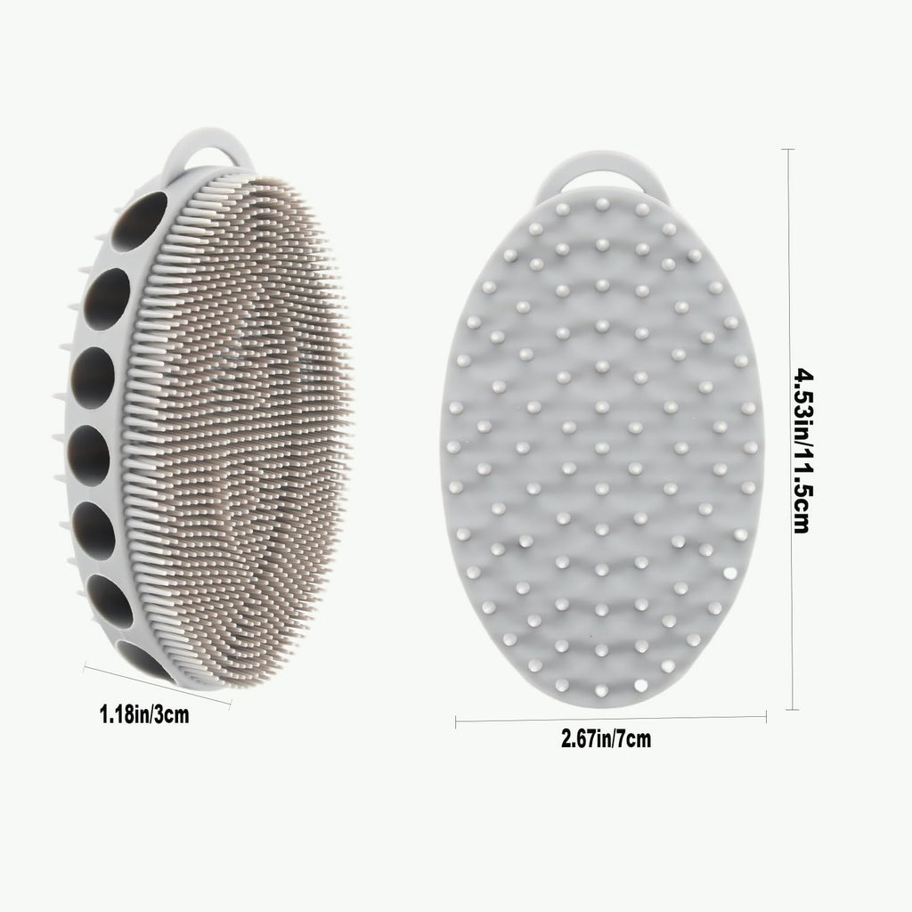 Vinjinsl Silicone Body Scrubber with Double-Sided Bristles, Deep Cleaning Massage Brush, Flexible Design with Hanger Loop for Exfoliating and Scalp Care (Grey)