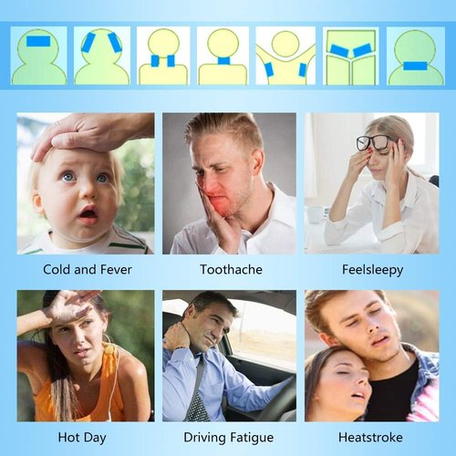 Skiennix Cooling Patches - Fever & Pain Relief | 20 Sheets for Soothing Headaches - Blue