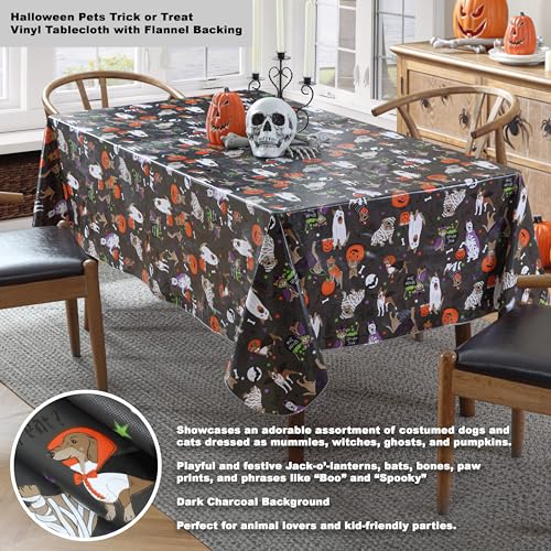 Halloween Pets Vinyl Tablecloth 60 x 84 Inch Rectangle with Flannel Backing