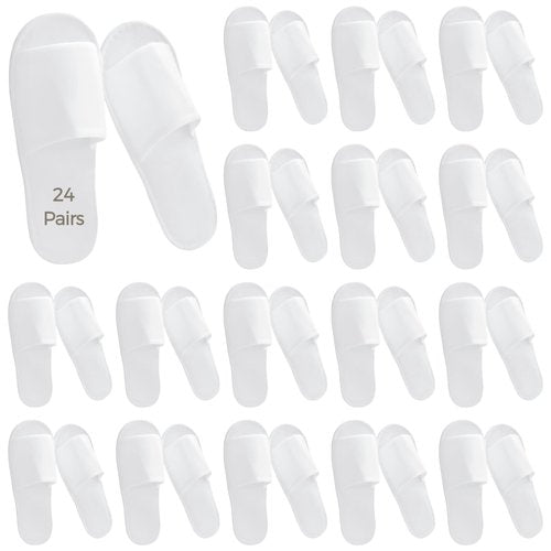 24 Pairs Spa Disposable Slippers, White Soft Plush Open Toe Non-Slip Slippers for Hotel, Spa, and Hospitality Unisex
