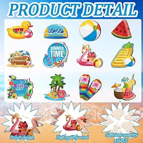 Summer Tree Ornaments Set - 36 Wooden Beach Decorations for Hanging Decor