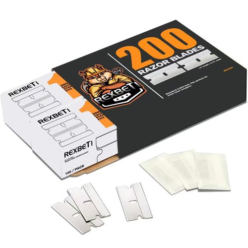 REXBETI 200PCS Single Edge Razor Blades, Industrial Razor Blades for Scraper, Suitable for Removing Labels, Decals, Stickers and Old Paint