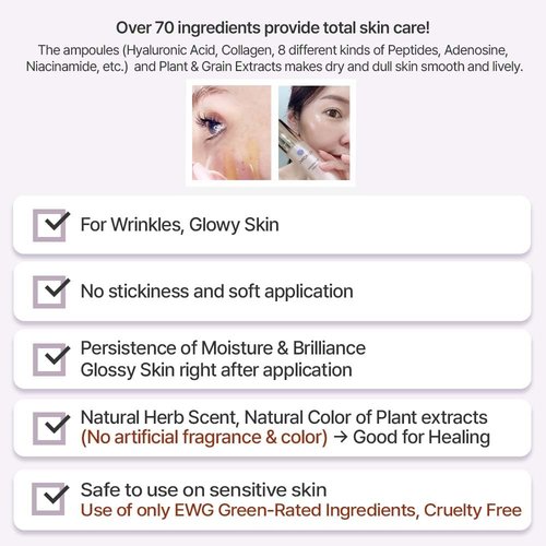 CQMONG Ampoule Facial Serum 1.69 fl oz for Glowy Skin, Hydrating, Wrinkles, Dark spot, Fleckles & Blemish/Hyaluronic Acid, Vitamin C, Collagen, Peptide, Niacinamide/Natural Herb Scent/Korean