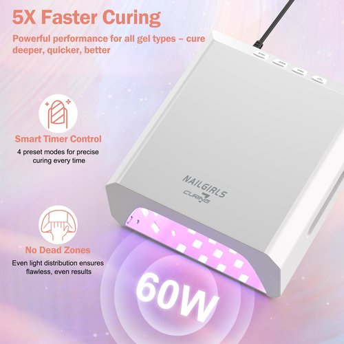 NAILGIRLS Cordless UV LED Nail Lamp, 60W Professional Rechargeable UV Light for Gel Nails with 4 Timer Setting, Portable Nail Dryer Auto Sensor, 80 LED Beads Fast Curing for Salon Manicurist