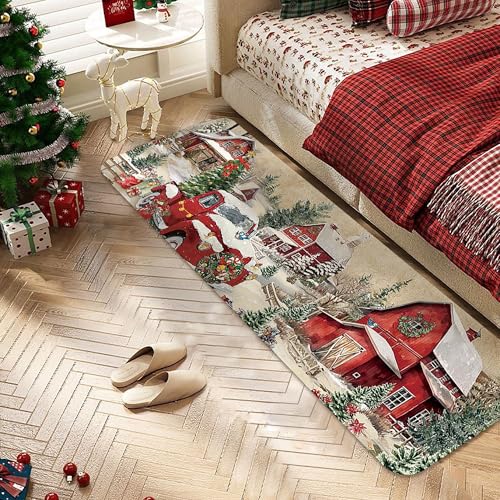 Christmas Kitchen Rugs Set 2 Pcs Non Slip Washable Holiday Home Decor