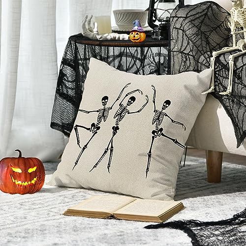 Halloween Skull Pillow Cover 22x22 Inch Linen Skeleton Throw Cushion Case for Sofa Couch Home Decor - Variation of THIS listing