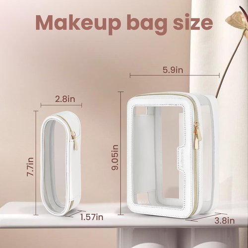 Aniborsa Clear Makeup Bag, Travel Clear Cosmetic Bag and Makeup Brush Bag, Transparent Portable Makeup Case, Waterproof Toiletry Bag with Zipper for Women, White