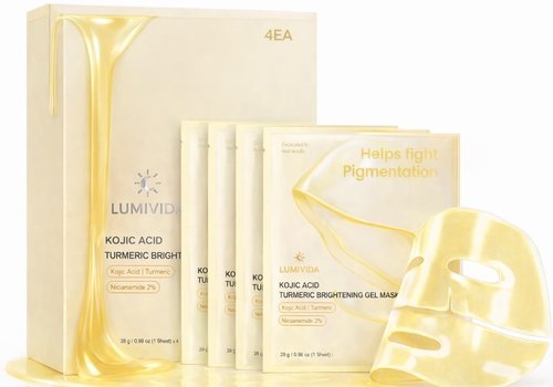 LumiVida Kojic Acid Turmeric Brightening Gel Face Mask | Overnight Firming & Hydrating for Elasticity & Glow | Korean Skincare with Niacinamide, Peptides & Hydrolyzed Collagen | 4 Pack