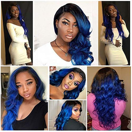 SEXAYHAIR Bule Bundles 16Inch Brazilian 100% Human Hair 1b/Blue 1 Bundle Body Wave, 2 Tone Blue Ombre Virgin Hair 1Bundles Human Hair for Women(16inch blue)