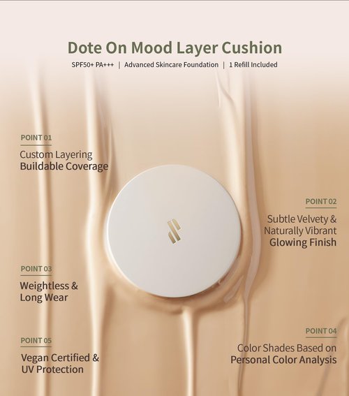 Heart Percent Dote on Mood Layer Cushion SPF 50+/PA+++ with Refill, Satin Glow Silky Flawless Finish Full Coverage Advanced Skincare Foundation (#23N)
