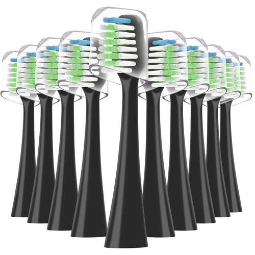 Compatible with Waterpik Complete Care 9.0 (CC-01), 5.0 (WP-862) Sonic Electric Toothbrush Replacement Brush Heads STRB-10WB, Soft Bristle, 10 Pack (Black)