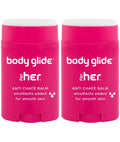 Body Glide For Her Anti Chafe Balm | Chafing stick with added emollients | Great for dry, sensitive skin and/or sensitive areas | Use on chest, bra, butt, groin, arm, and thigh chafing | 1.5oz-2pk