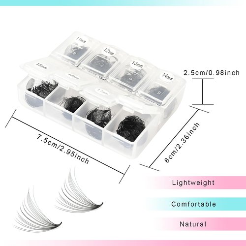 600 Fans 20D Curly Premade Eyelash Extensions 11-18mm Mixed Length Handmade Thin Base Pre-made Fan Clusters D Curly Loose Fan Design for Natural Volume (20D-0.05-D-11-18mm）