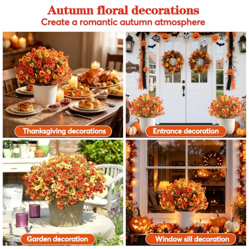 Artificial Fall Topiary Flowers with Stakes - 27.5 Inch Outdoor Decor, Violet Variation