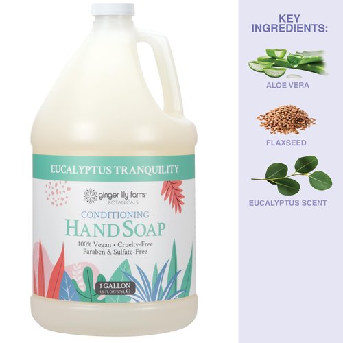 Ginger Lily Farms Botanicals Conditioning Liquid Hand Soap Refill, Eucalyptus Tranquility, 100% Vegan & Cruelty-Free, 1 Gallon (Pack of 4)